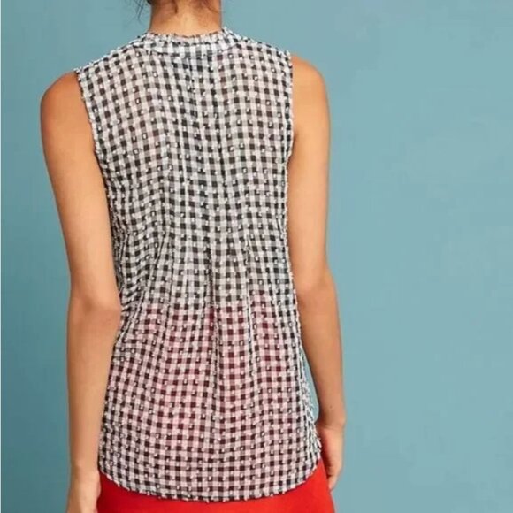 Maeve by Anthropologie Gingham Sleeveless Top Swiss Dot Texture Black White XS - Picture 3 of 12